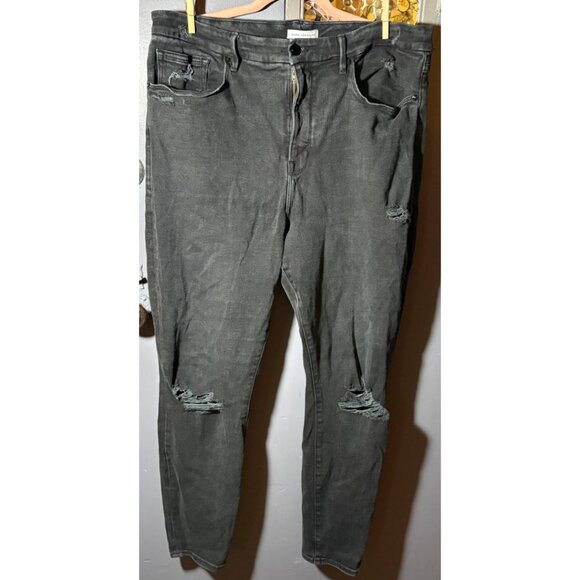 Good American Good Legs Skinny Jeans Black Distressed High Rise - Picture 6 of 10